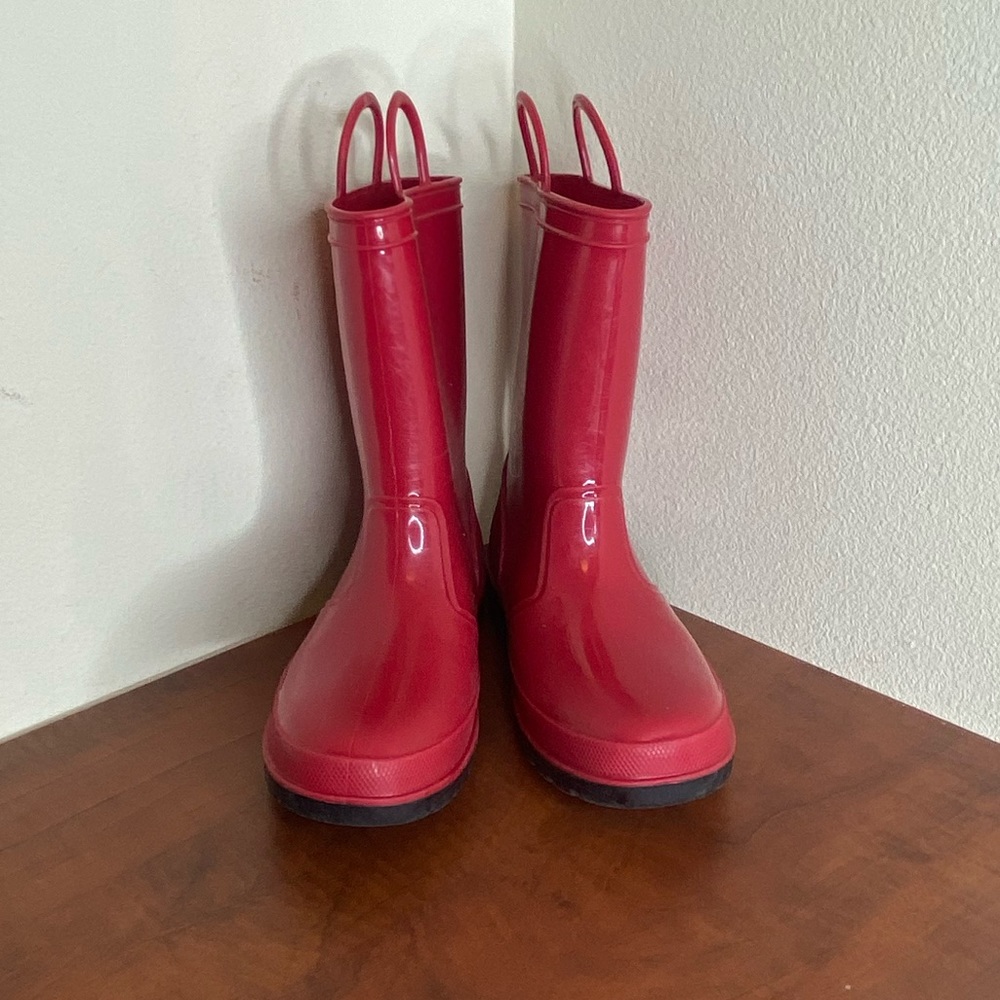 Youth Big Kid Rubber Rain Boots, Size 2, Red - Picture 2 of 13